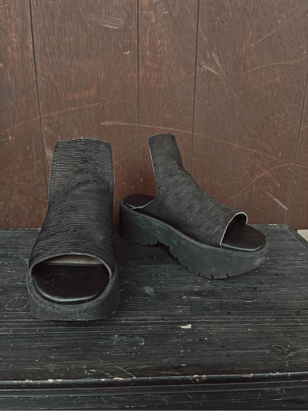 Puro Secret Black Platform Slide Sandals